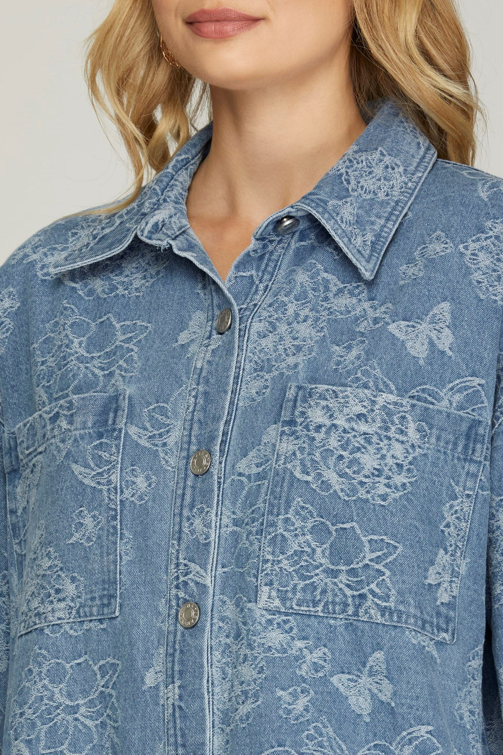 "Ellen" Embroidered Shirt Jacket - The Katie Grace Boutique