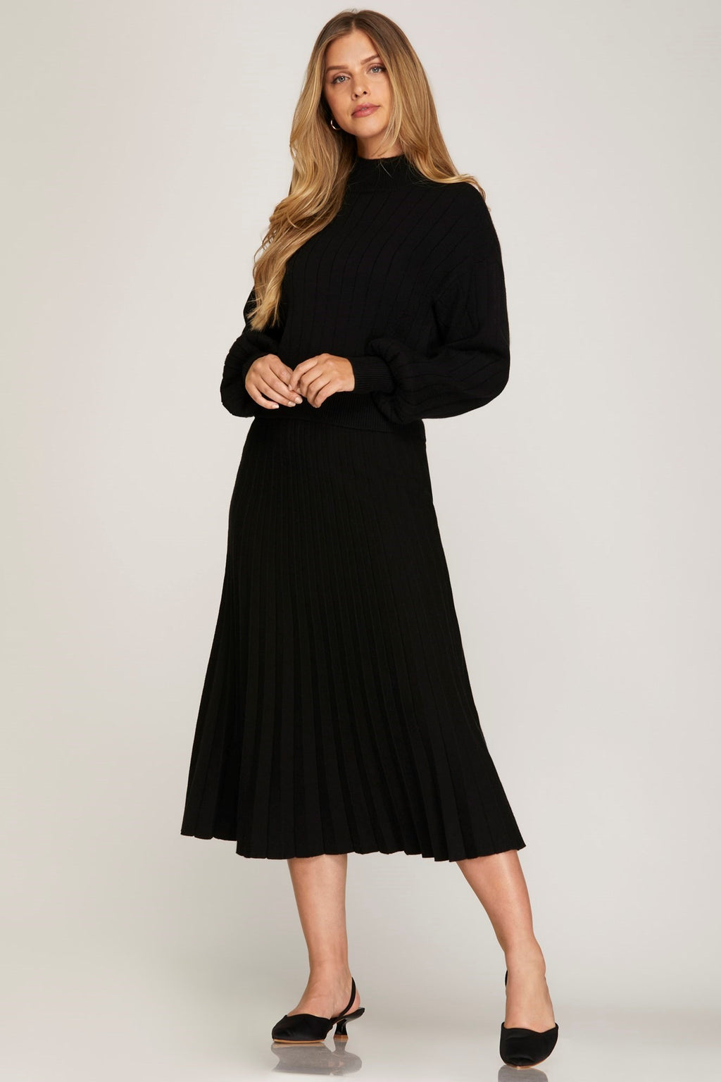 "Juliette" Pleated Sweater Midi Skirt - The Katie Grace Boutique