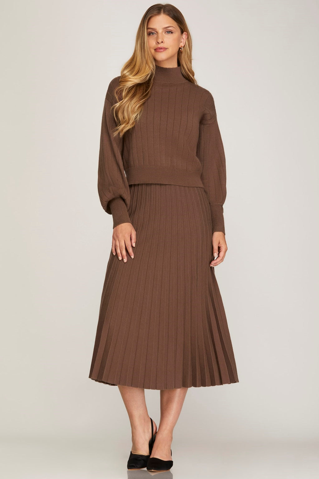 "Juliette" Pleated Sweater Midi Skirt - The Katie Grace Boutique