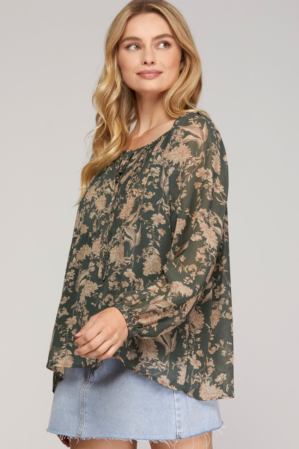 "Sage" Floral Blouse - The Katie Grace Boutique