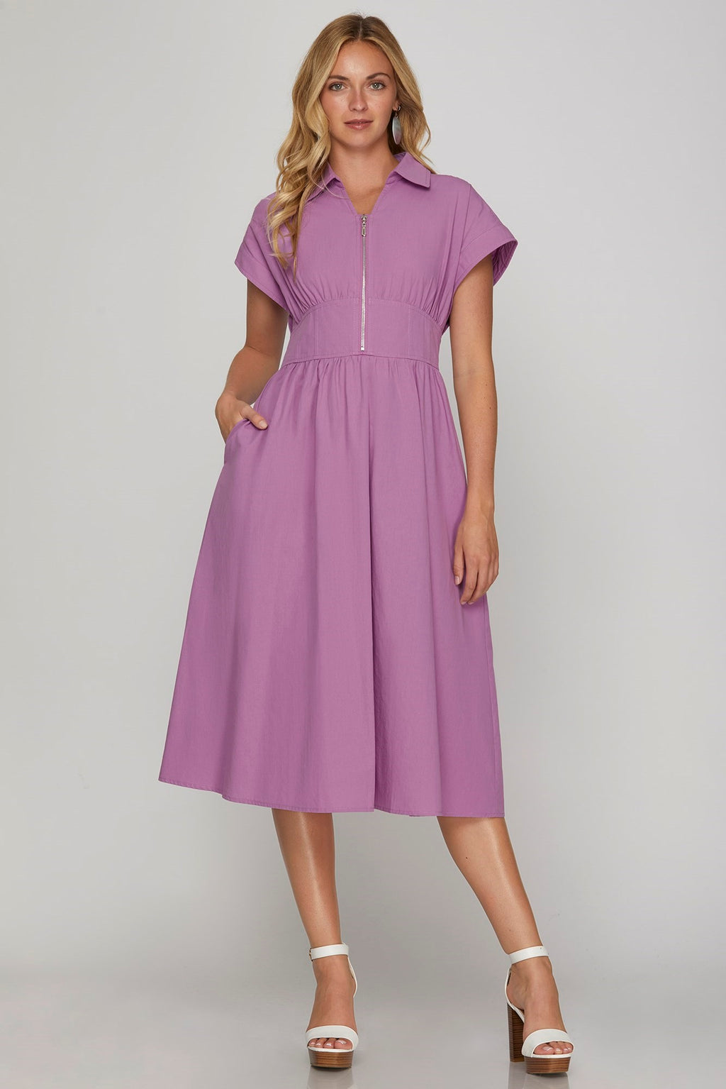 "Shannon" Zip Up Midi Dress