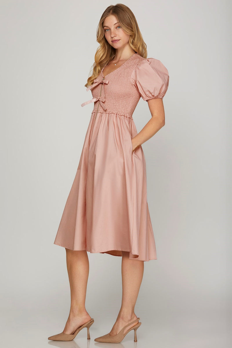 "Gina" Smocked Midi Dress - The Katie Grace Boutique