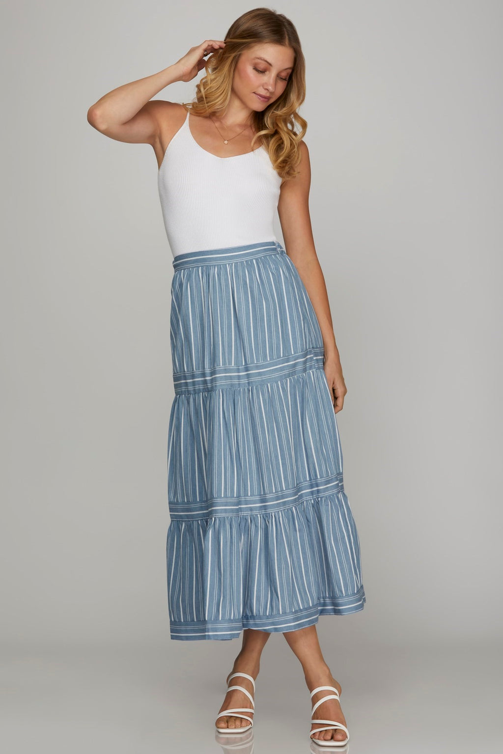 "Eva" Chambray Skirt - The Katie Grace Boutique