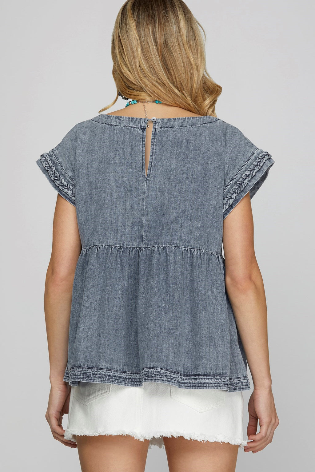 "Greta" Denim Top - The Katie Grace Boutique