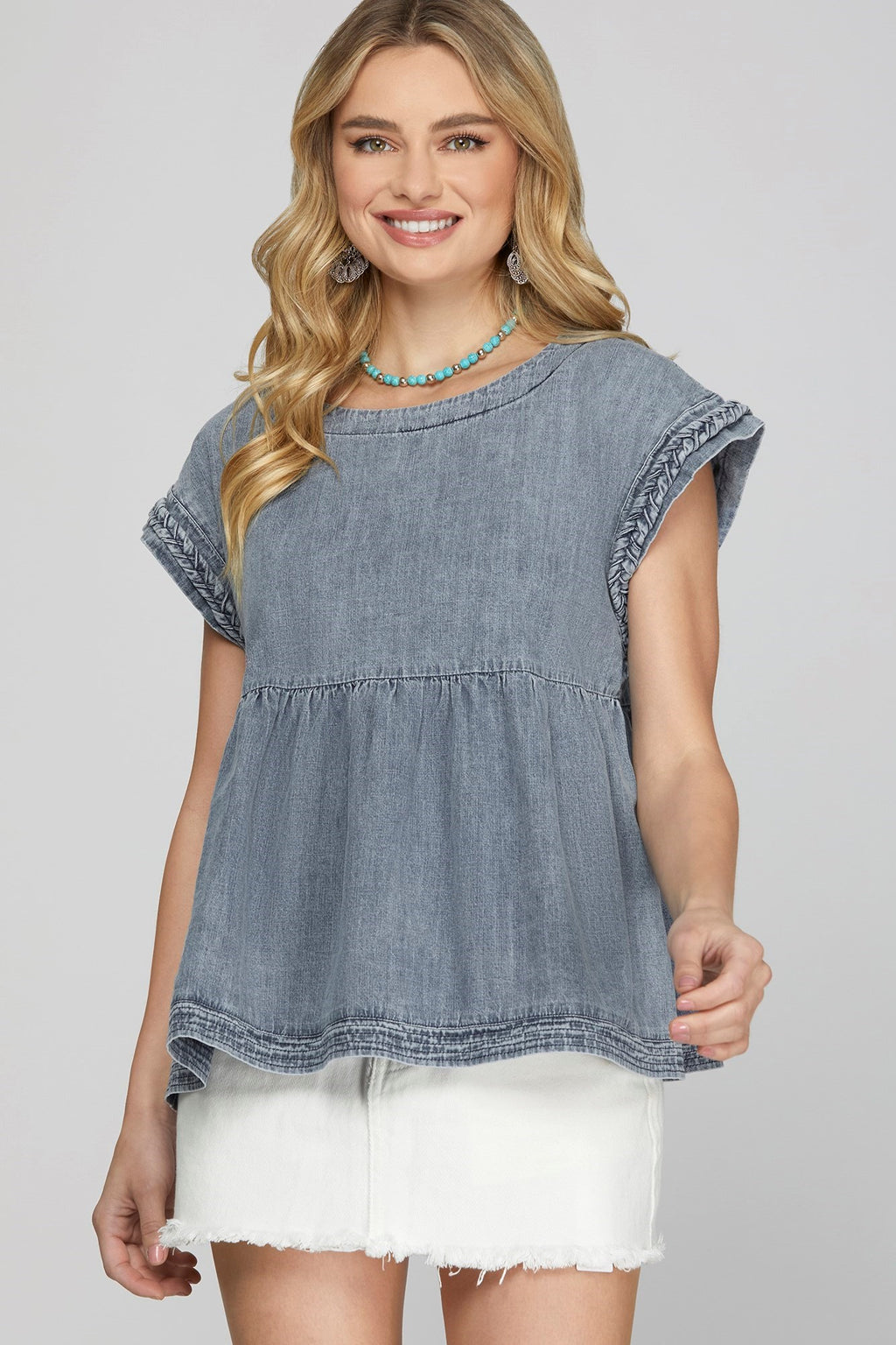 "Greta" Denim Top - The Katie Grace Boutique