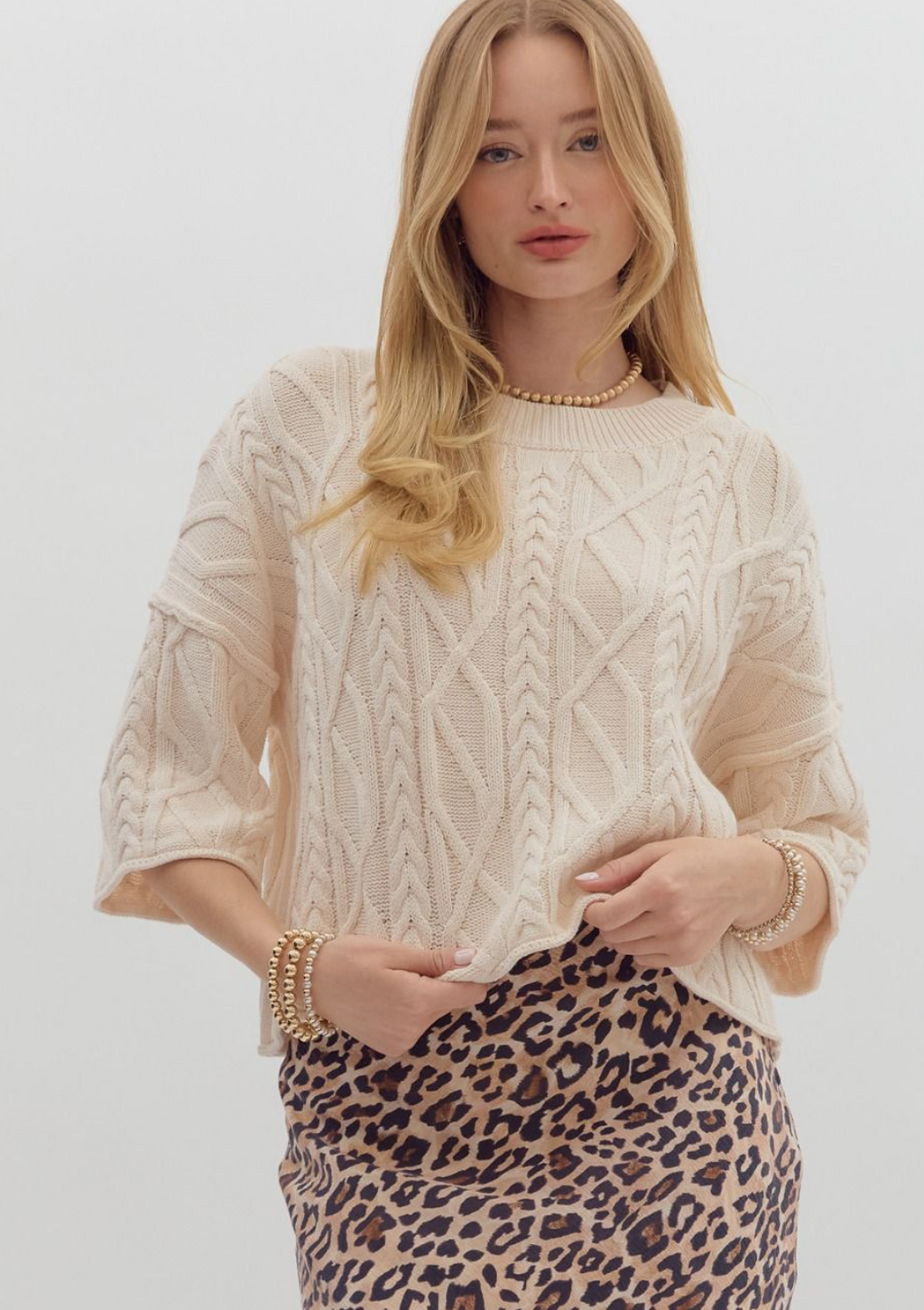 "Loren" Cable Knit Sweater - The Katie Grace Boutique
