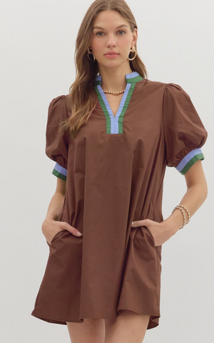 "Kayla" Puff Sleeve Dress, Chocolate - The Katie Grace Boutique