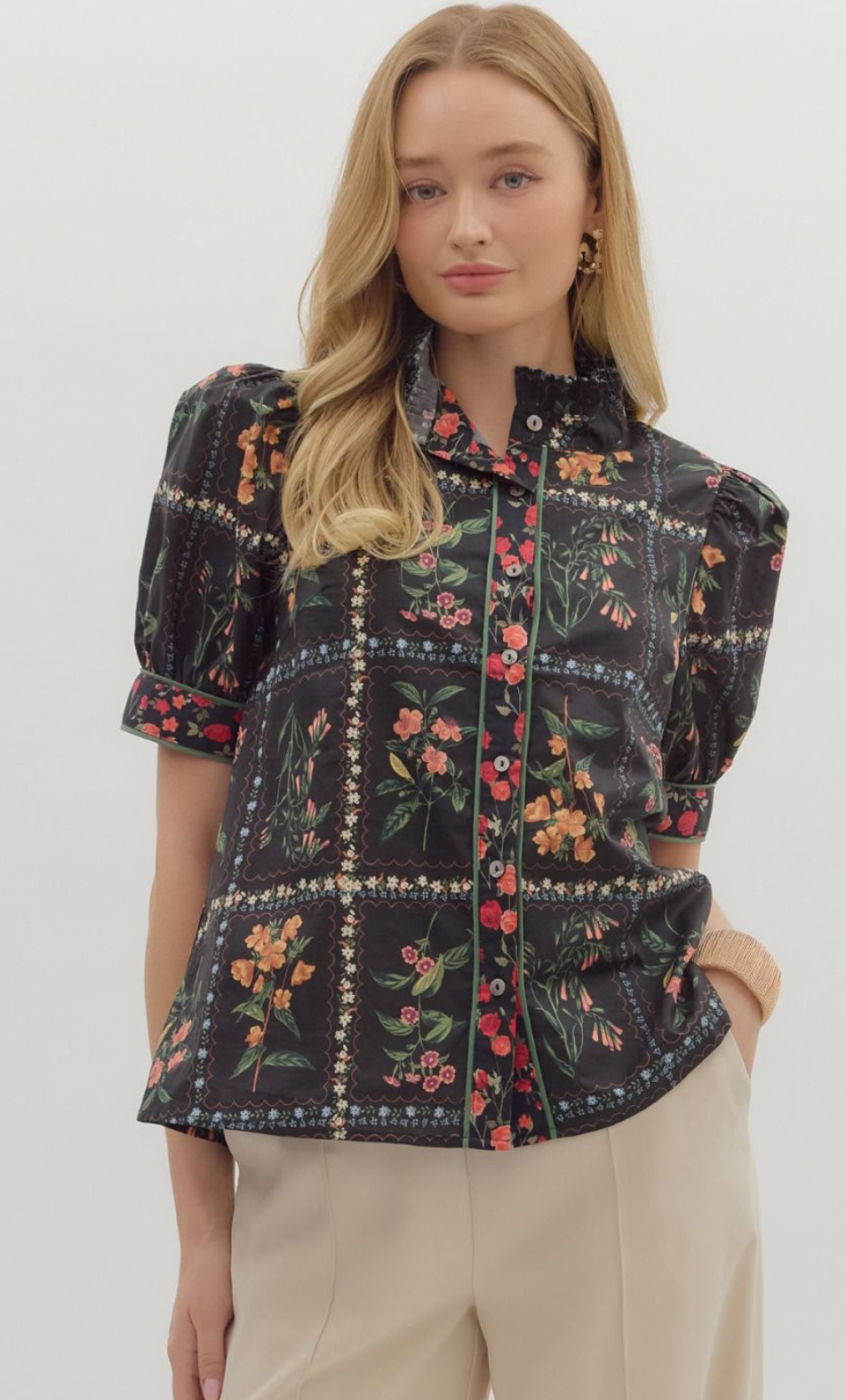 "Hazel" Button Down Blouse - The Katie Grace Boutique