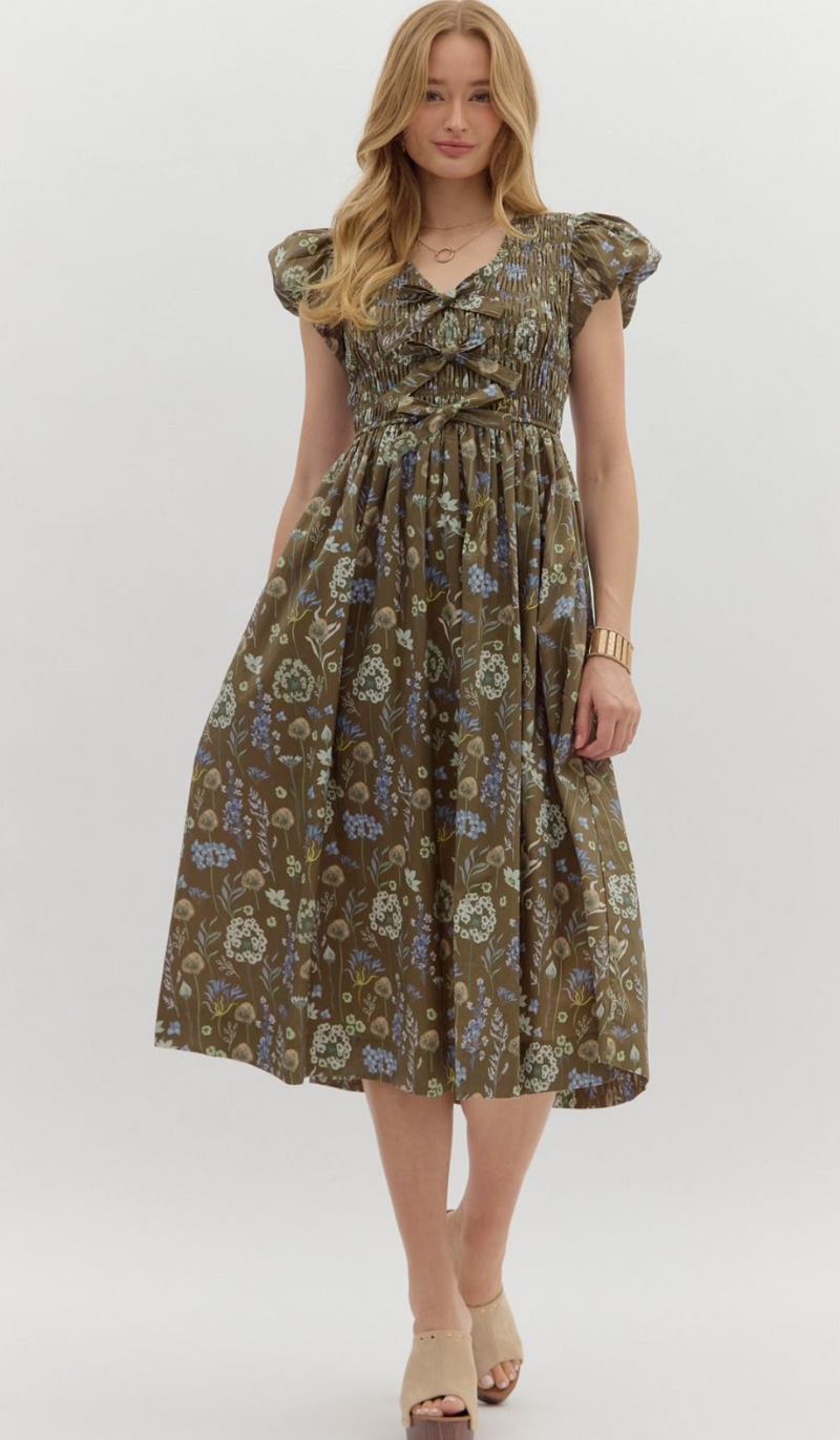 "Sofia" Smocked Midi Dress - The Katie Grace Boutique