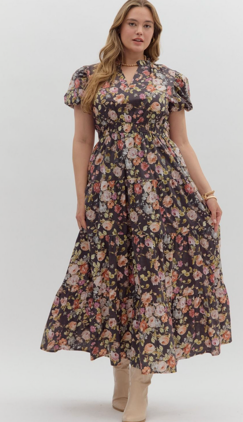 "Charlotte" Floral Dress, Plus - The Katie Grace Boutique