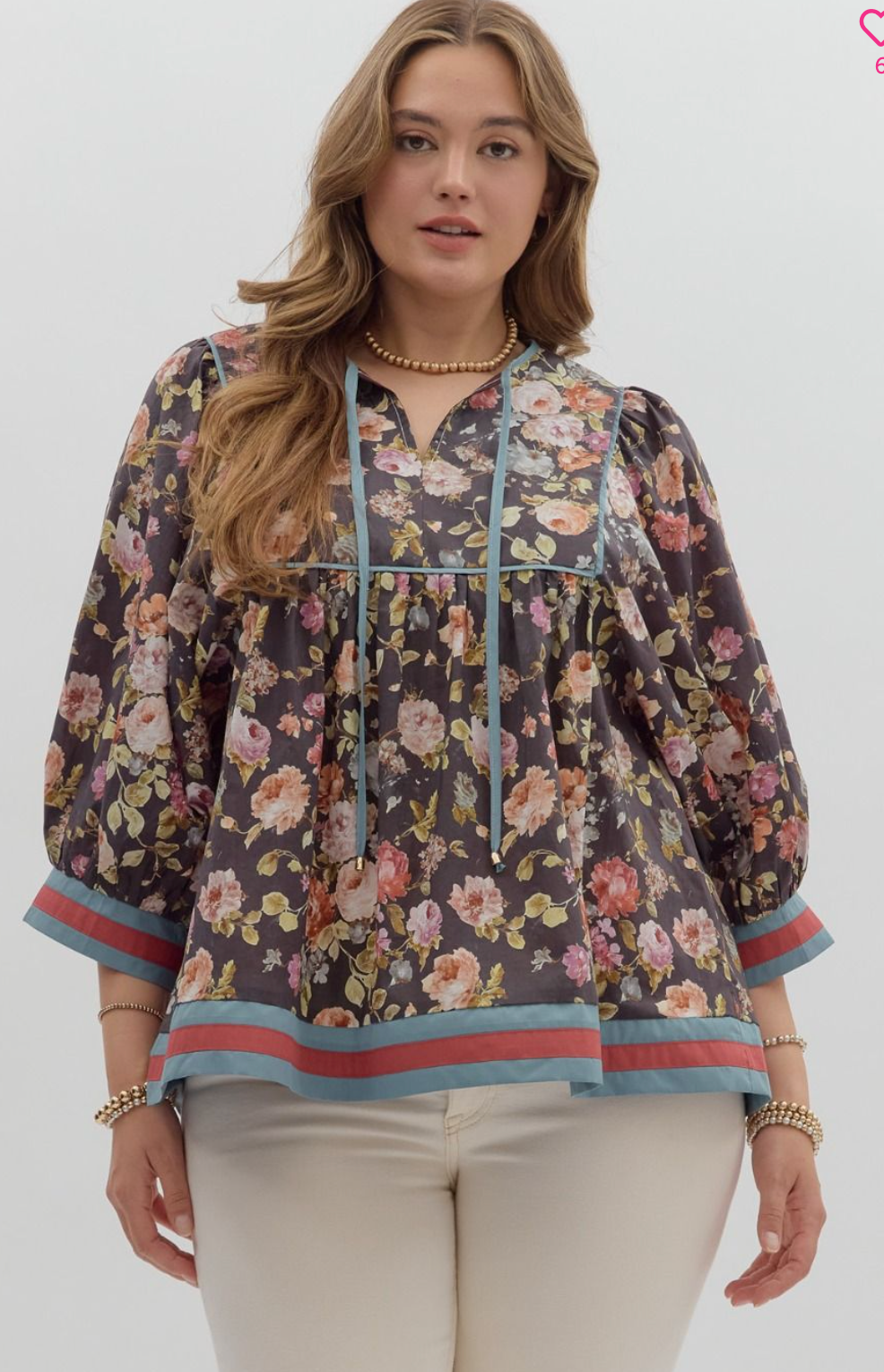 "Naomi" Floral Blouse,Plus - The Katie Grace Boutique