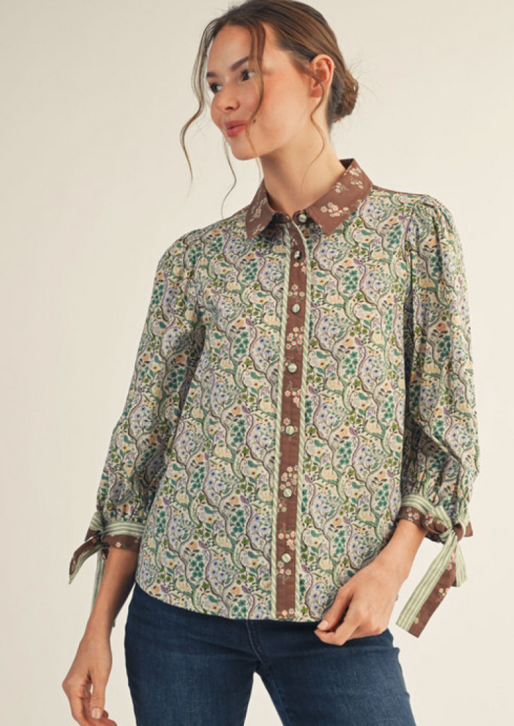 "Margie" Mixed Print Blouse - The Katie Grace Boutique