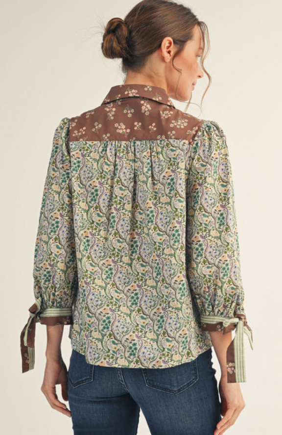 "Margie" Mixed Print Blouse - The Katie Grace Boutique