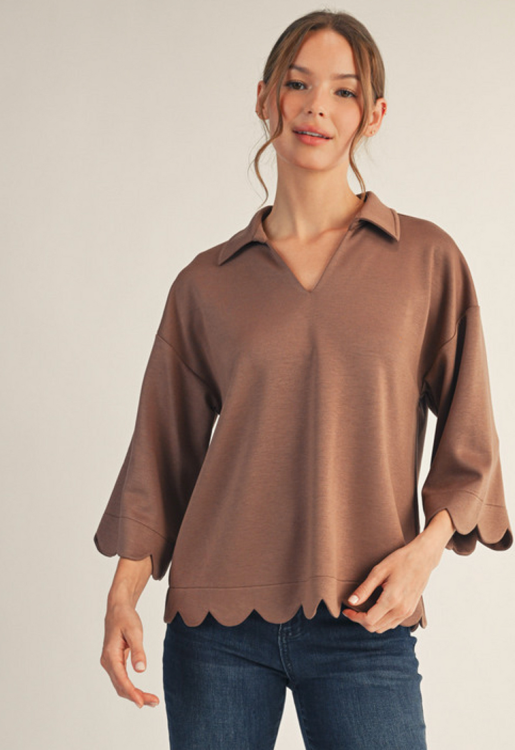 "Carrie" Scalloped Hem Luxe Knit Top, 2 colors - The Katie Grace Boutique