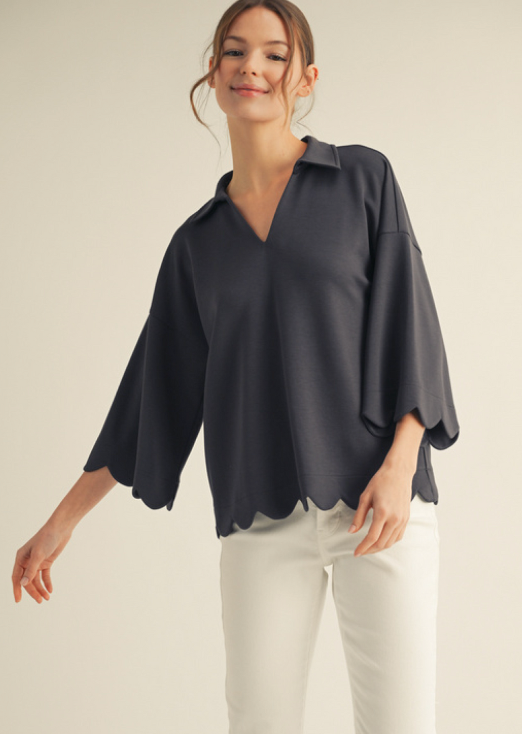 "Terry" Scalloped Luxe Knit Top