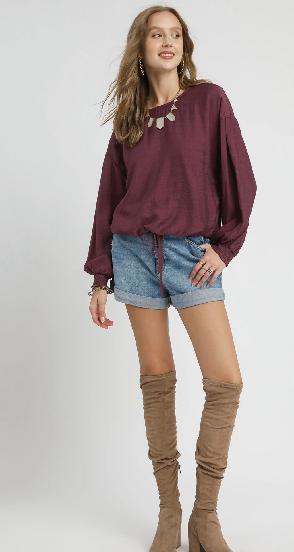 "Alicia" Long Sleeve Blouse with Drawstring, 4 colors