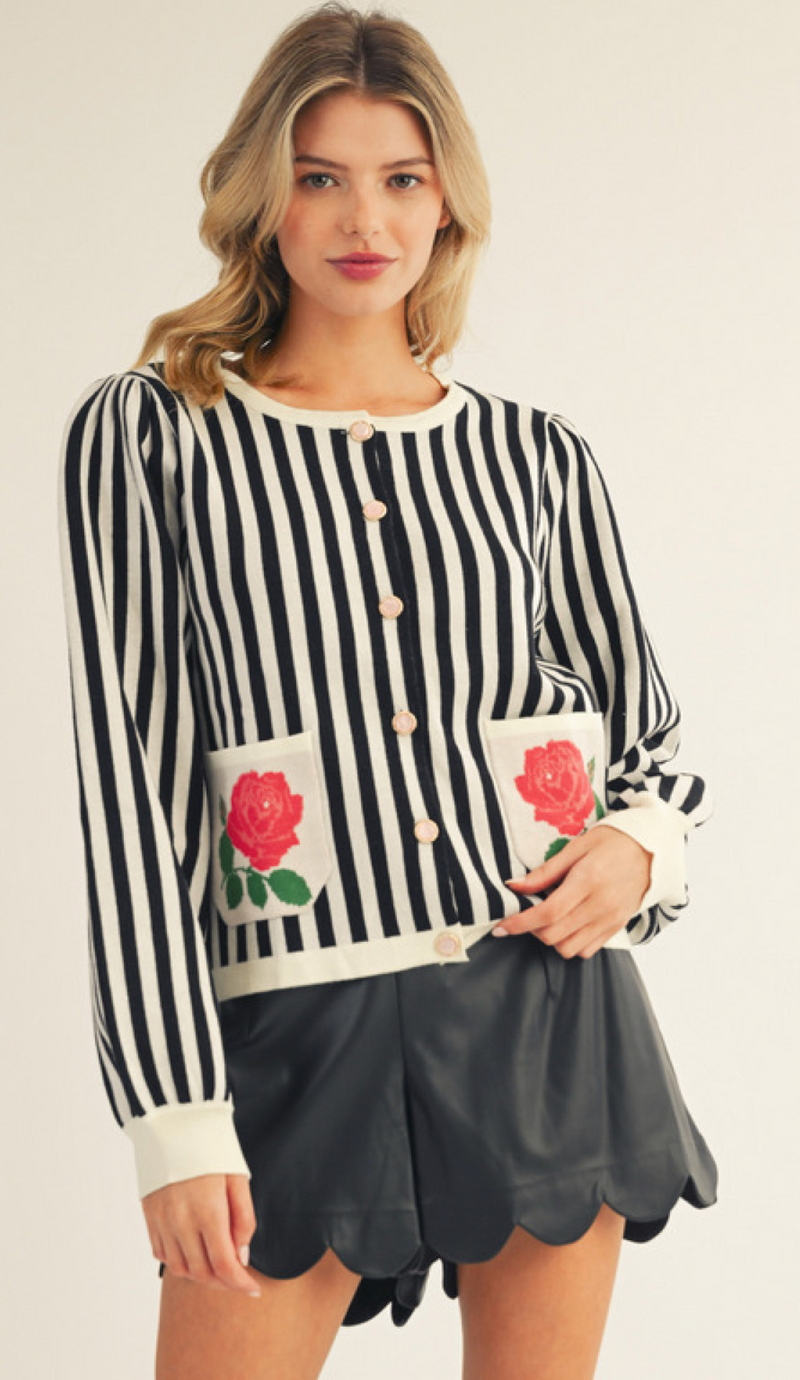 "Rosie" Striped Button Down Sweater