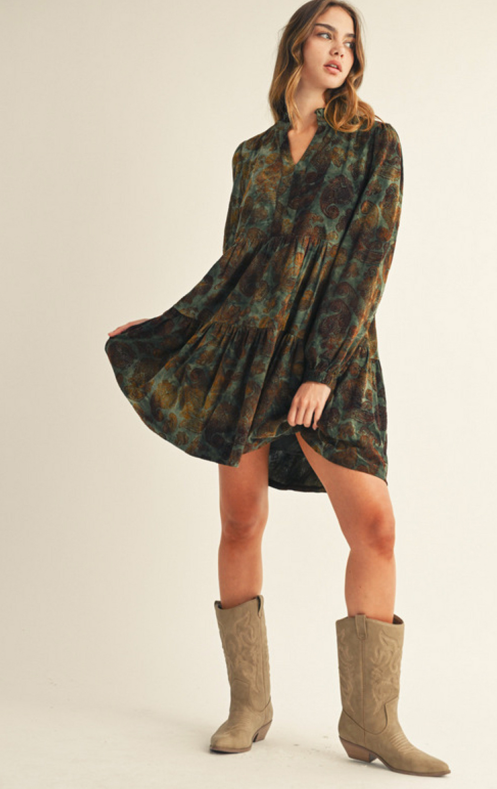 "Cara" Flocked Tiered Dress - The Katie Grace Boutique