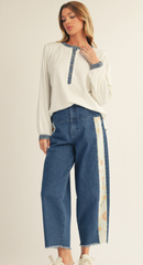 "Zoe" Henley with Denim Trim, 3 colors - The Katie Grace Boutique