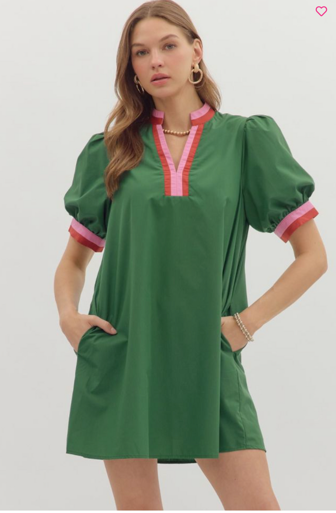 "Hannah" Dress with Ribbon Contrast - The Katie Grace Boutique