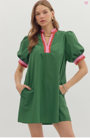 "Hannah" Dress with Ribbon Contrast - The Katie Grace Boutique