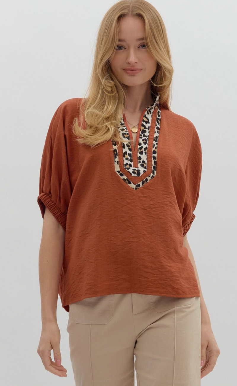 "Gemma" Blouse with Leopard