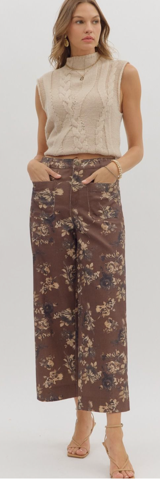 "Nikki" Brown Floral Pants