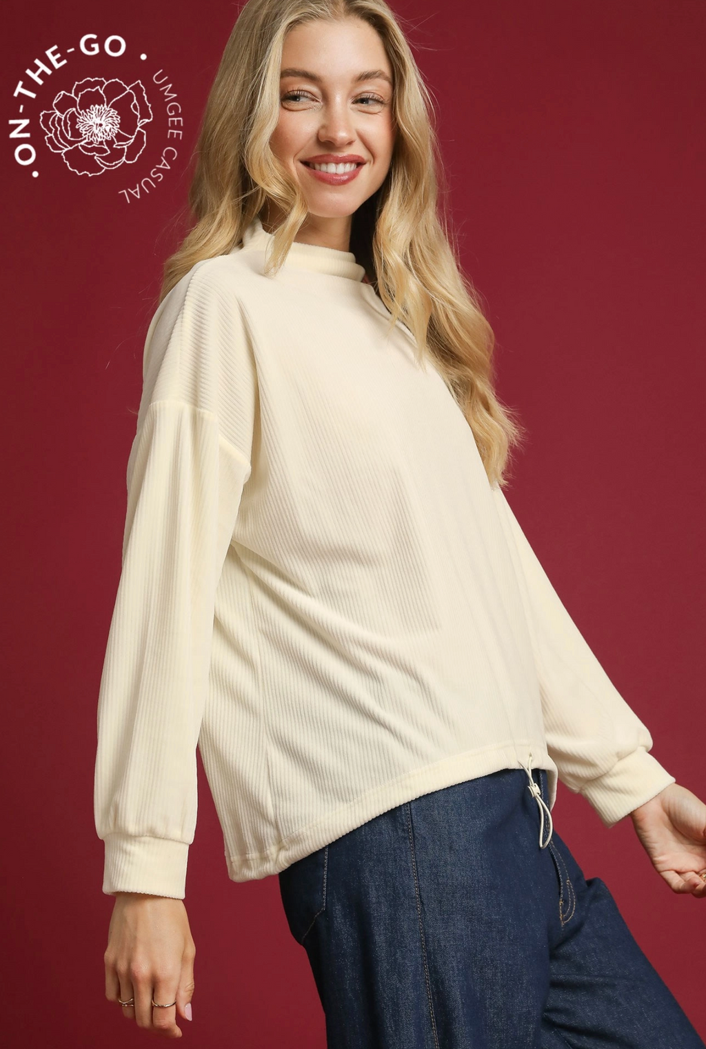 "Riley" Velour Ribbed Top with Drawstring, 2 colors - The Katie Grace Boutique