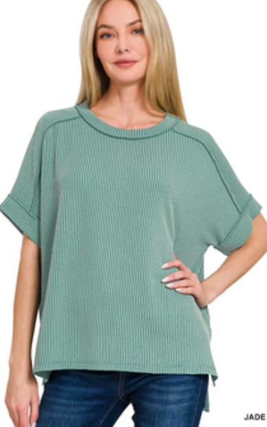 "Bonnie" Curly Knit Top, Jade