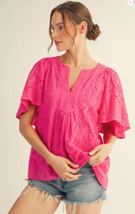 "Evelyn" Eyelet Blouse, Pink - The Katie Grace Boutique