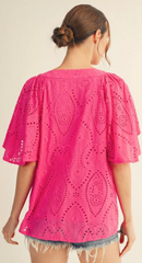 "Evelyn" Eyelet Blouse, Pink - The Katie Grace Boutique