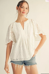 "Reese" Eyelet Blouse, White - The Katie Grace Boutique