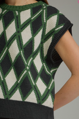 "Athena" Cap Sleeve Argyle Sweater - The Katie Grace Boutique