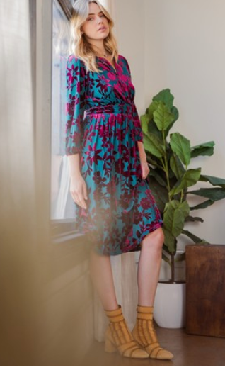 "Emilia" Burnout Velvet Midi Dress - The Katie Grace Boutique