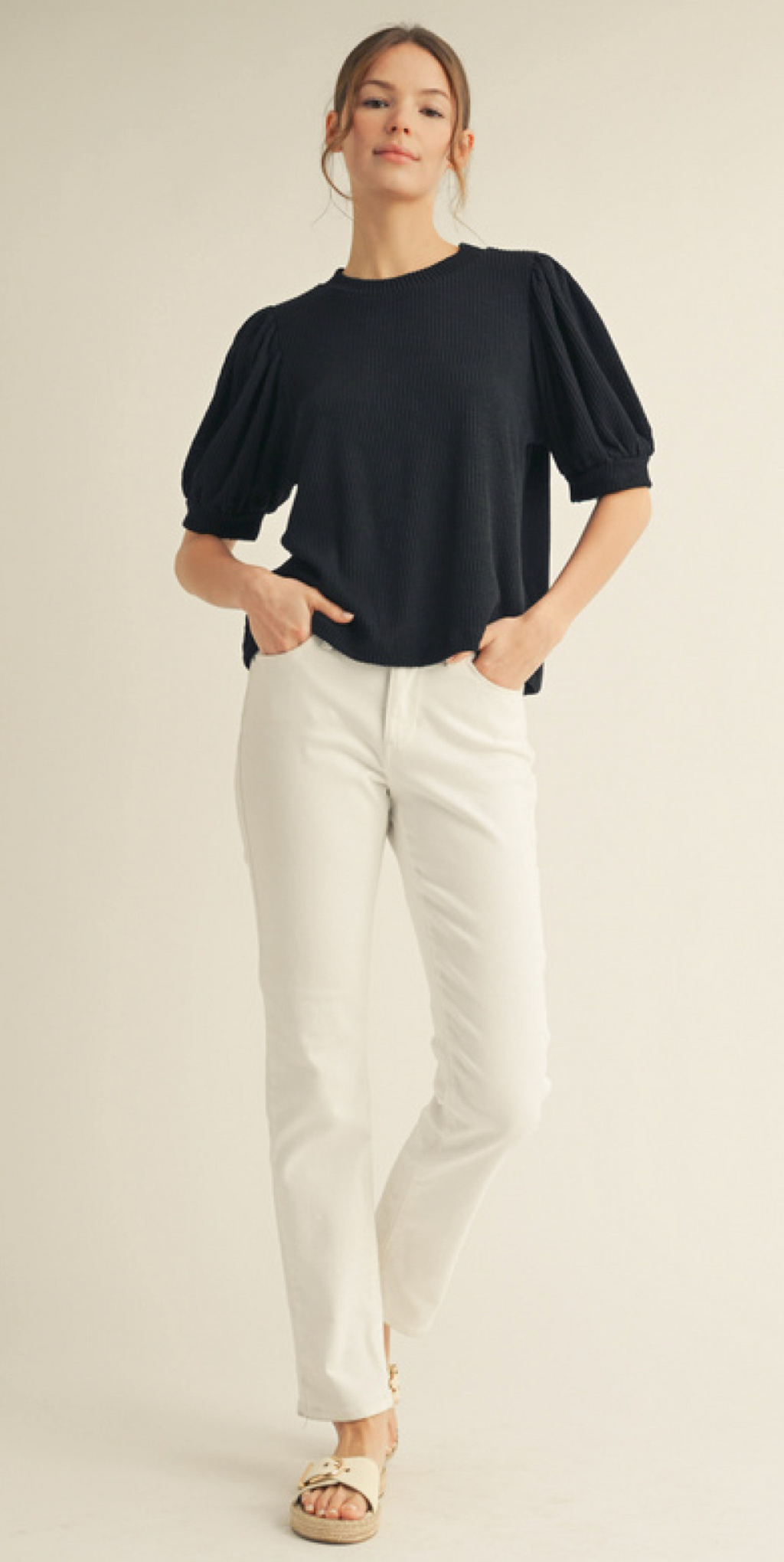 "Payton" Ribbed Knit Puff Sleeve top, 2 colors - The Katie Grace Boutique
