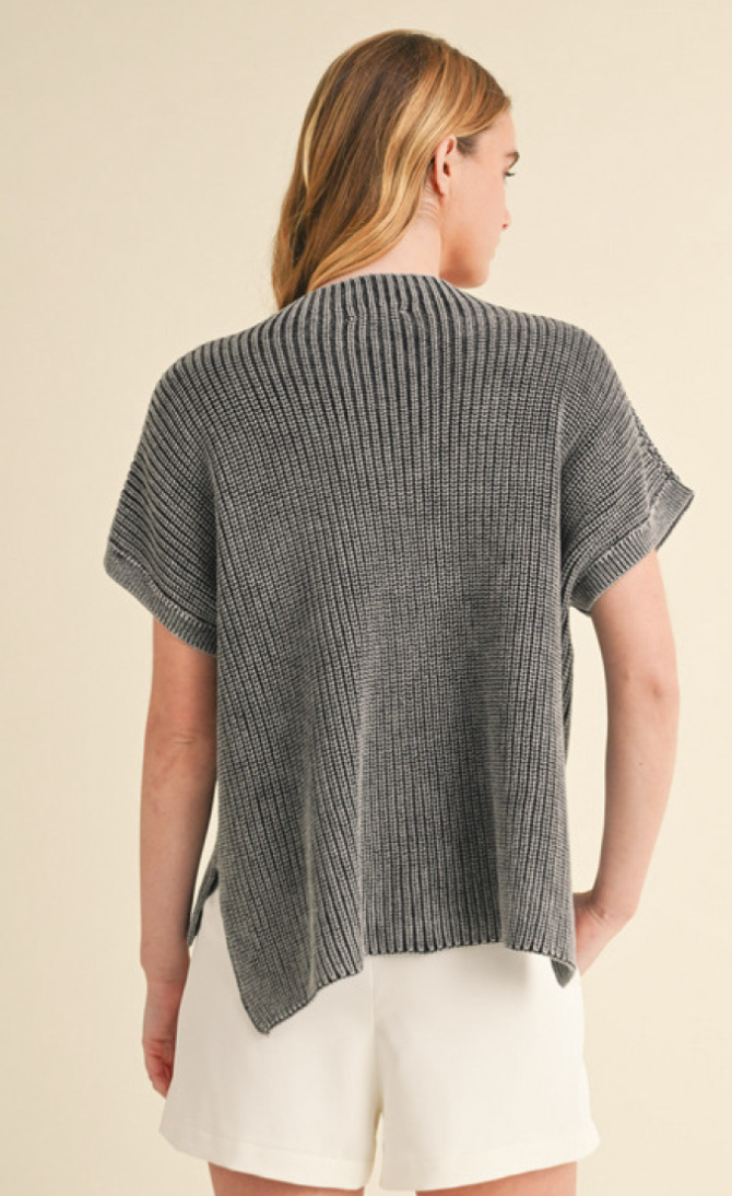 "Stacy" Mineral Washed Cap Sweater - The Katie Grace Boutique