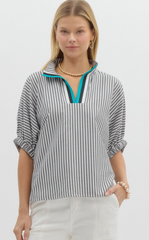 "Rachel" Striped Blouse - The Katie Grace Boutique
