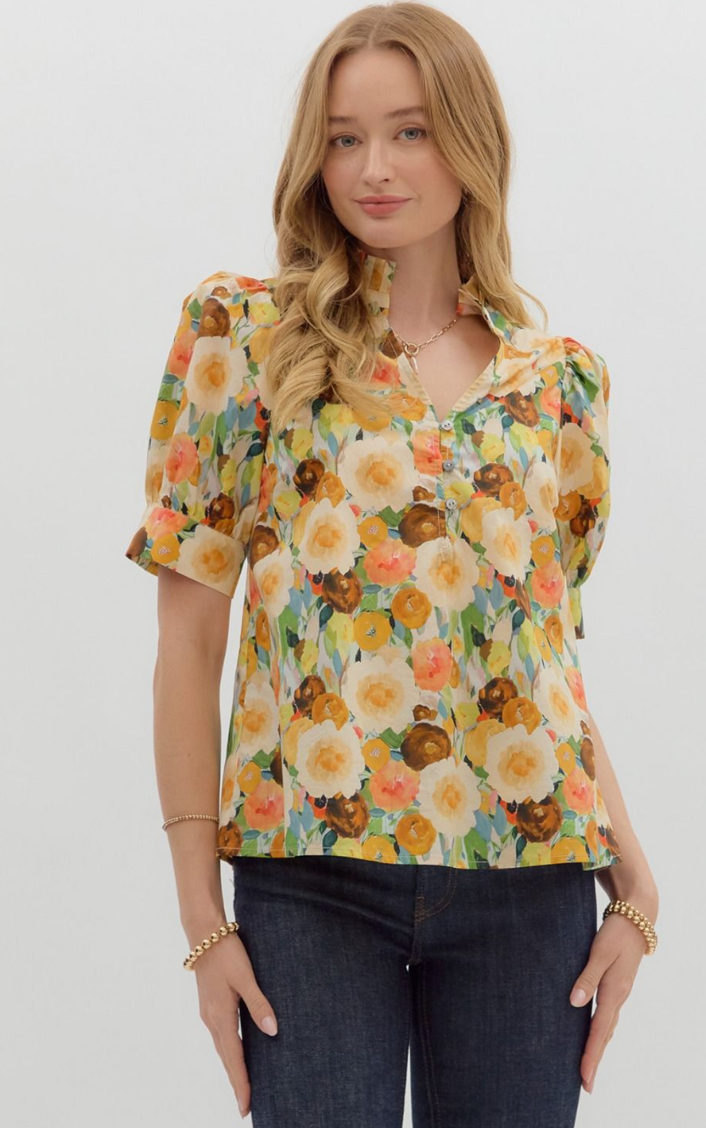 "Flora" Floral Blouse - The Katie Grace Boutique