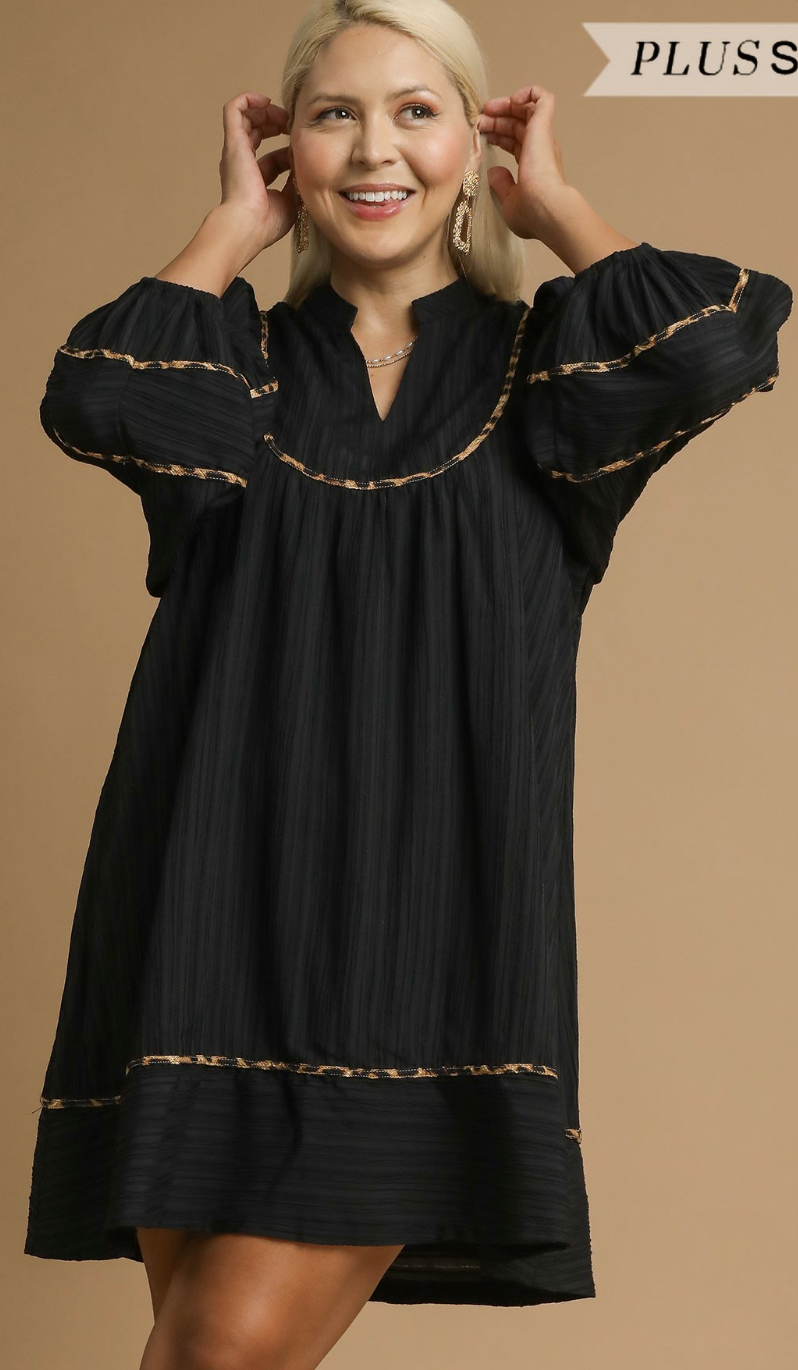 "Nichole" Dress with Leopard Trim, Now in Black - The Katie Grace Boutique