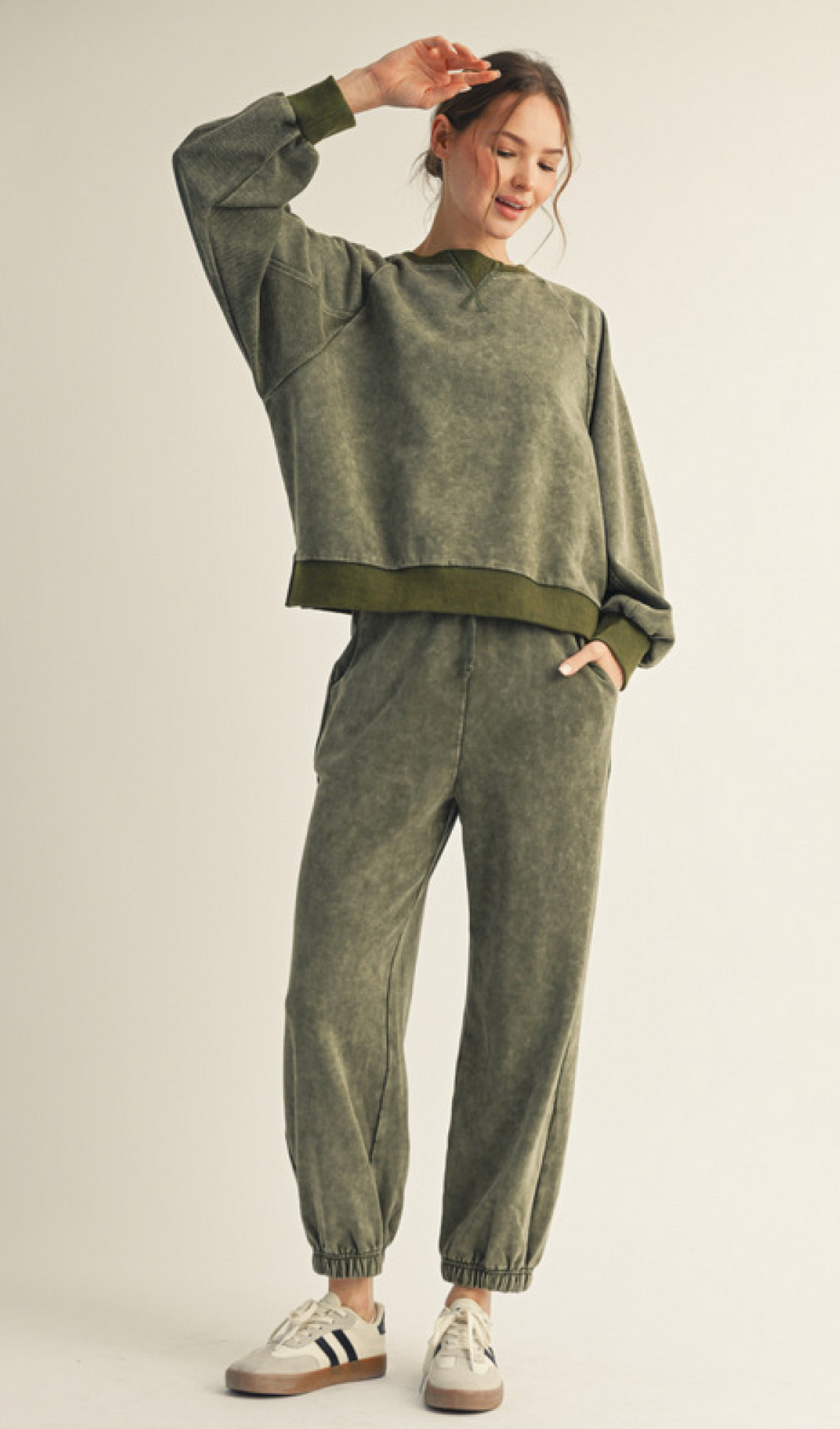"Jasmine" Mineral Washed Separates, Olive - The Katie Grace Boutique