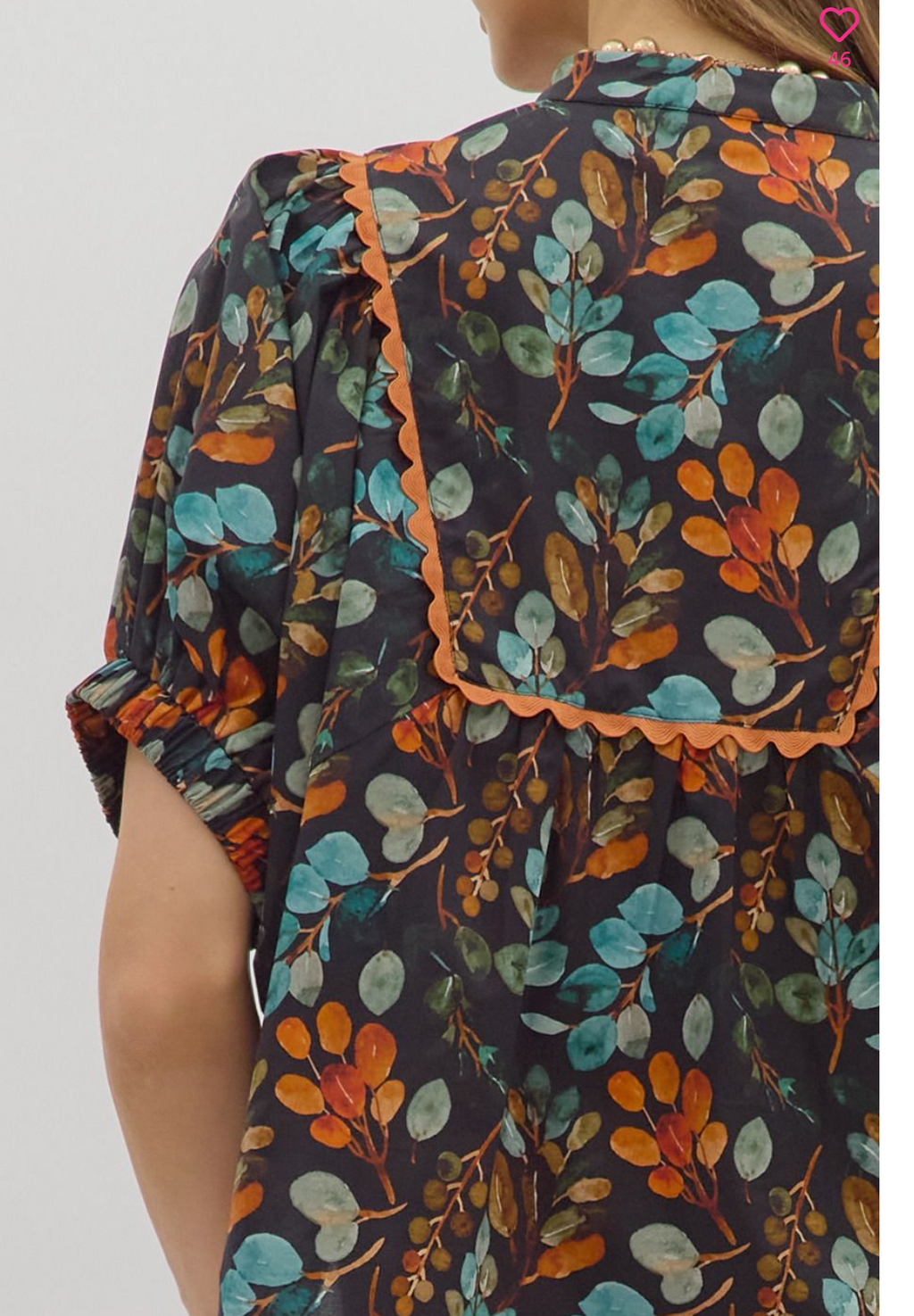 "Aubrey" Botanical Print Blouse, Navy - The Katie Grace Boutique