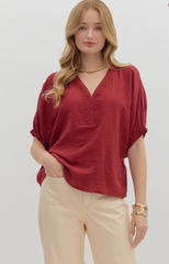 "Jessica" Braided Detail Blouse, 2 colors - The Katie Grace Boutique