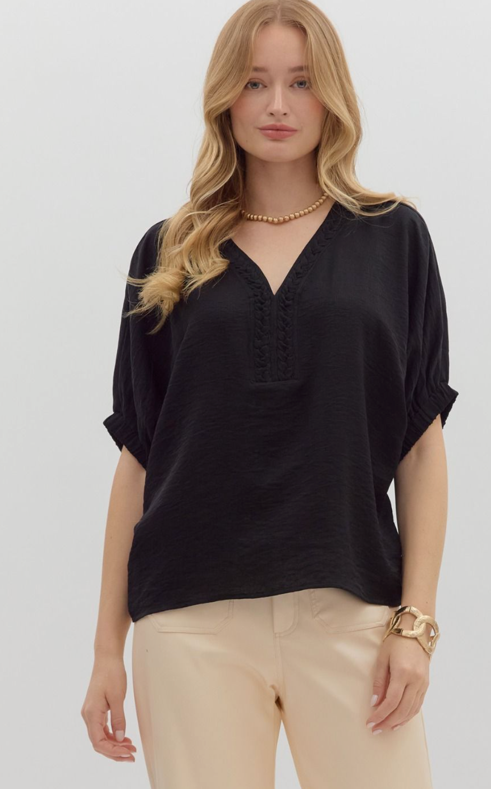 "Reese" Blouse with Braided Detail, 2 colors