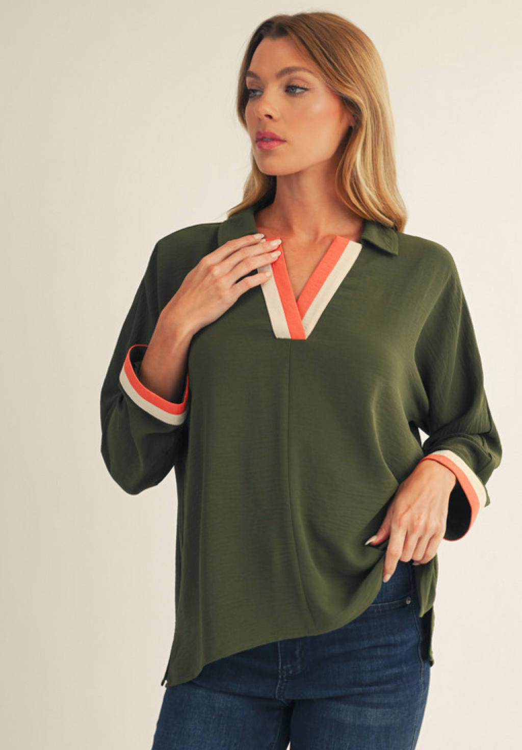 "Tellie" Blouse with Contrast Striping