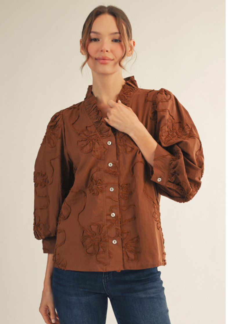 "Lainey" Applique Blouse , 2colors - The Katie Grace Boutique