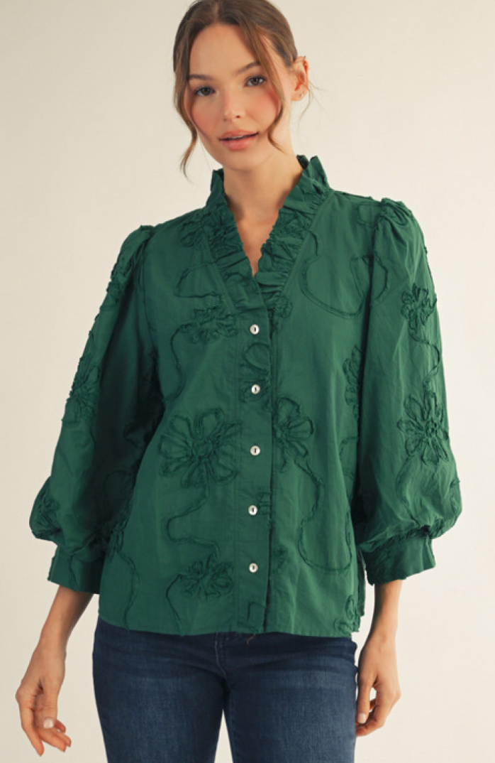 "Lainey" Applique Blouse , 2colors - The Katie Grace Boutique