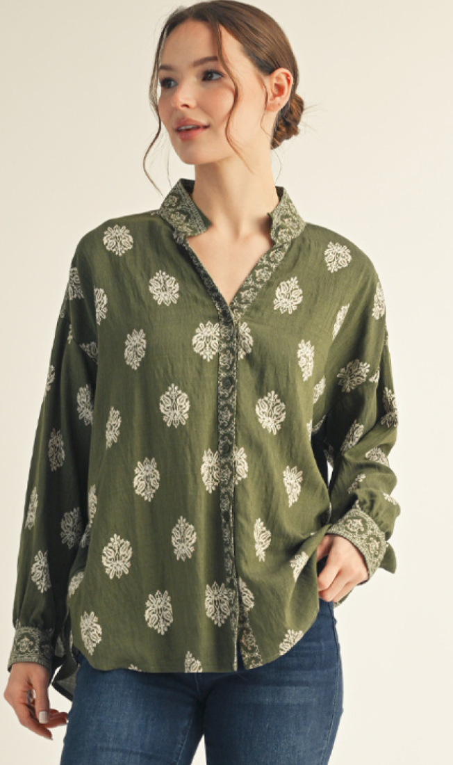 "Vera" Button Blouse - The Katie Grace Boutique