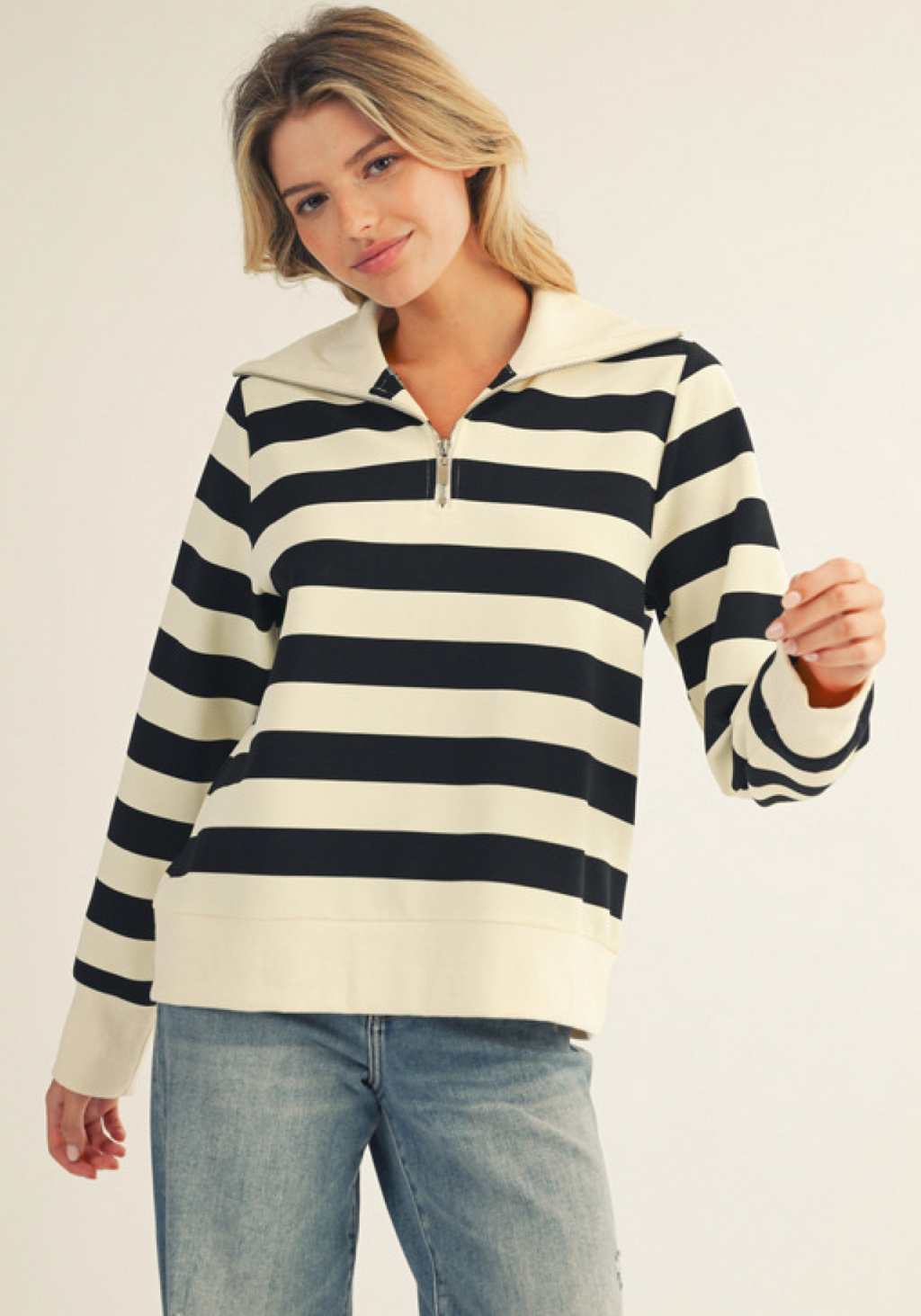 "Jessica" Zip Striped Pullover