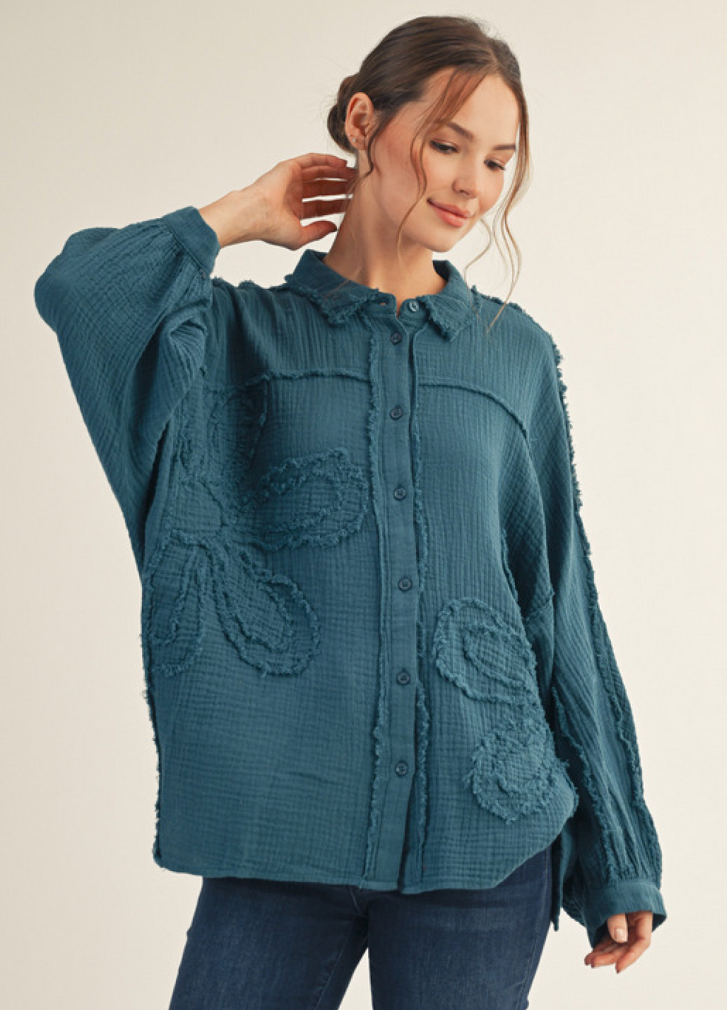 "Simone" Oversized Cotton Blouse - The Katie Grace Boutique