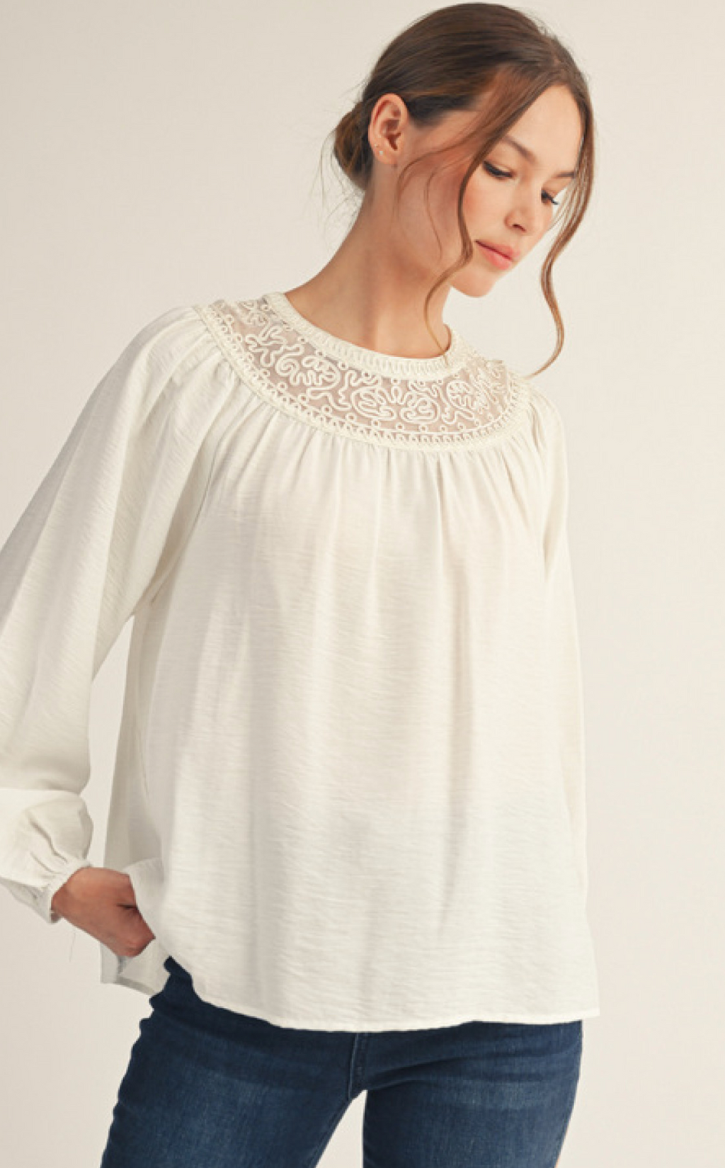 "Lacey" Cream Blouse with Lace Detail